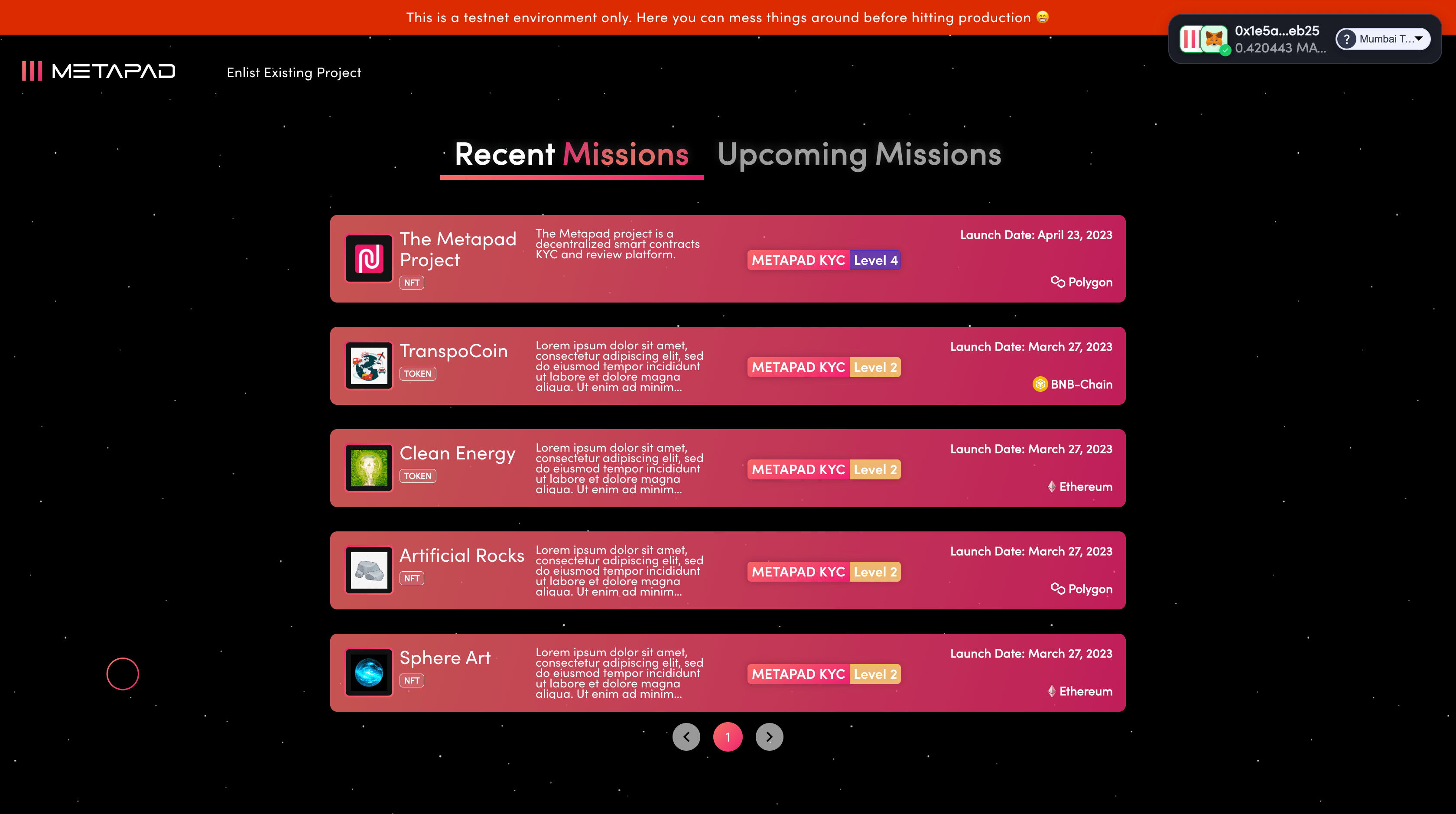 Recent Missions tab